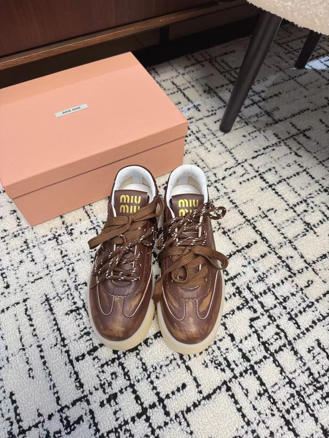 Miu Balance Sneakers Dark Brown Calfskin