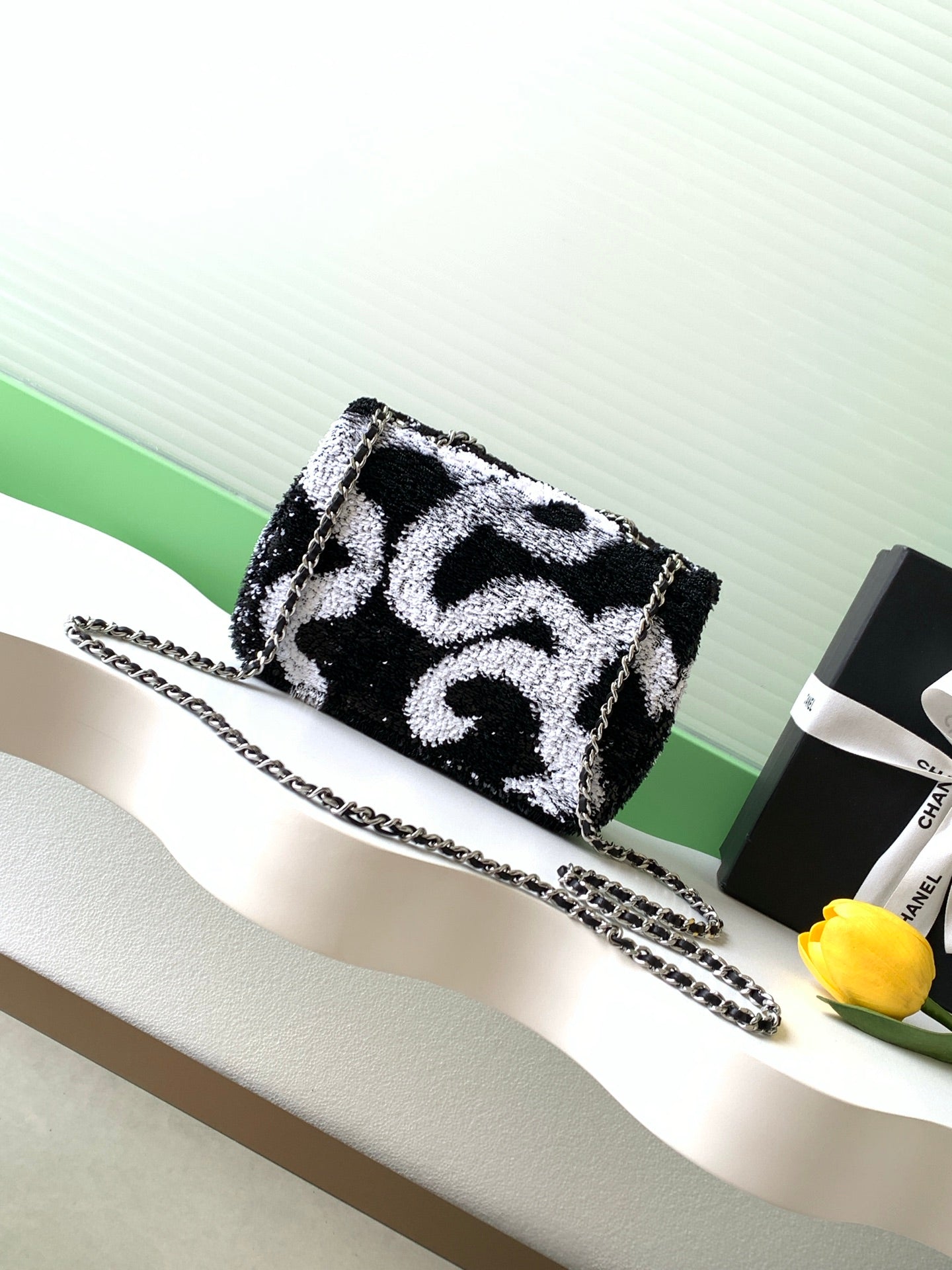 CC 2025 Flap Bag  Black White Sequin 298200