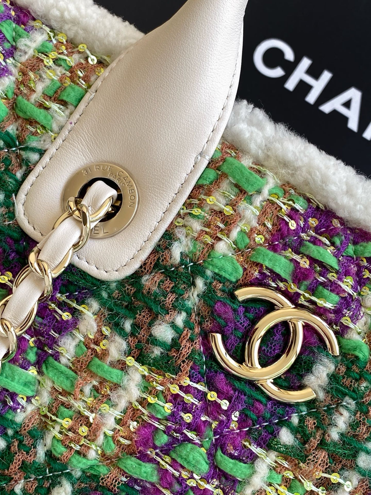 CC 2025 Bag Multicolor Tweed Fabric Leather