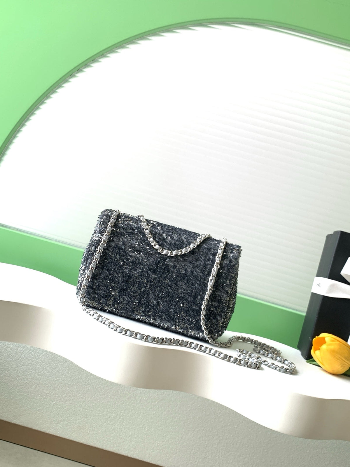 Chanel 2026 Sequin Mini Rectangular Flap Bag 21cm Fabric Leather