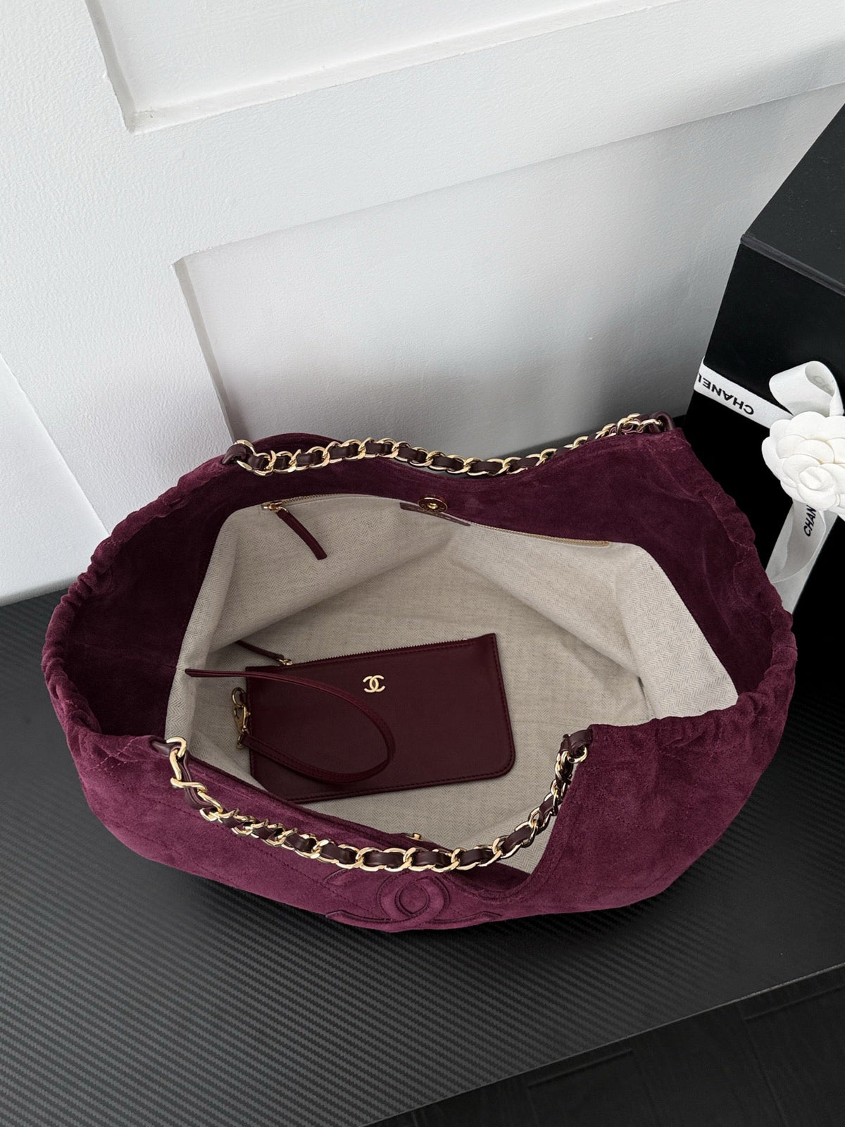 Chanel 2026 Quilted Neo Cabas Shopping Tote Bag 44cm Suede Leather