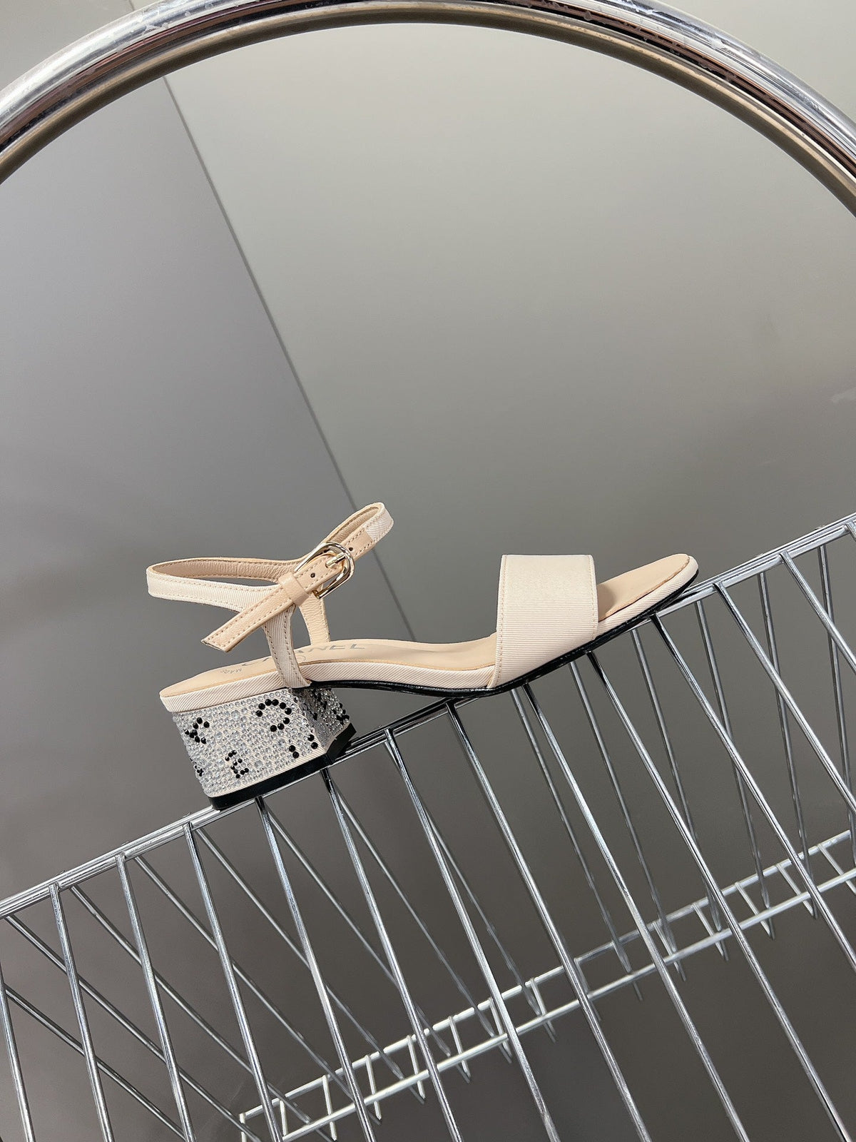 slingback sandal 45 beige calfskin crystal
