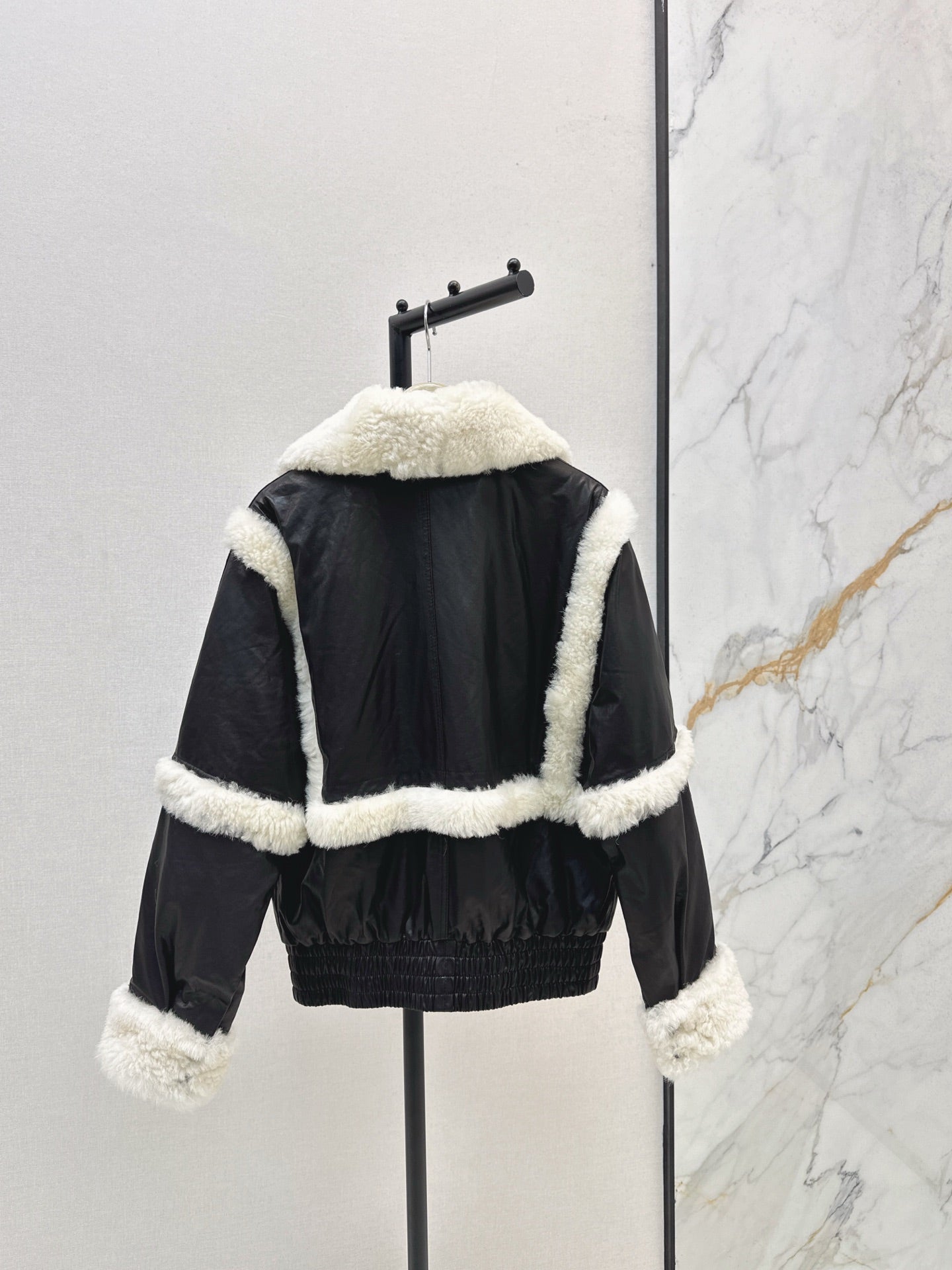 Burberry 25 Shearling-trimmed Bomber Jacket Black White Fur Leather