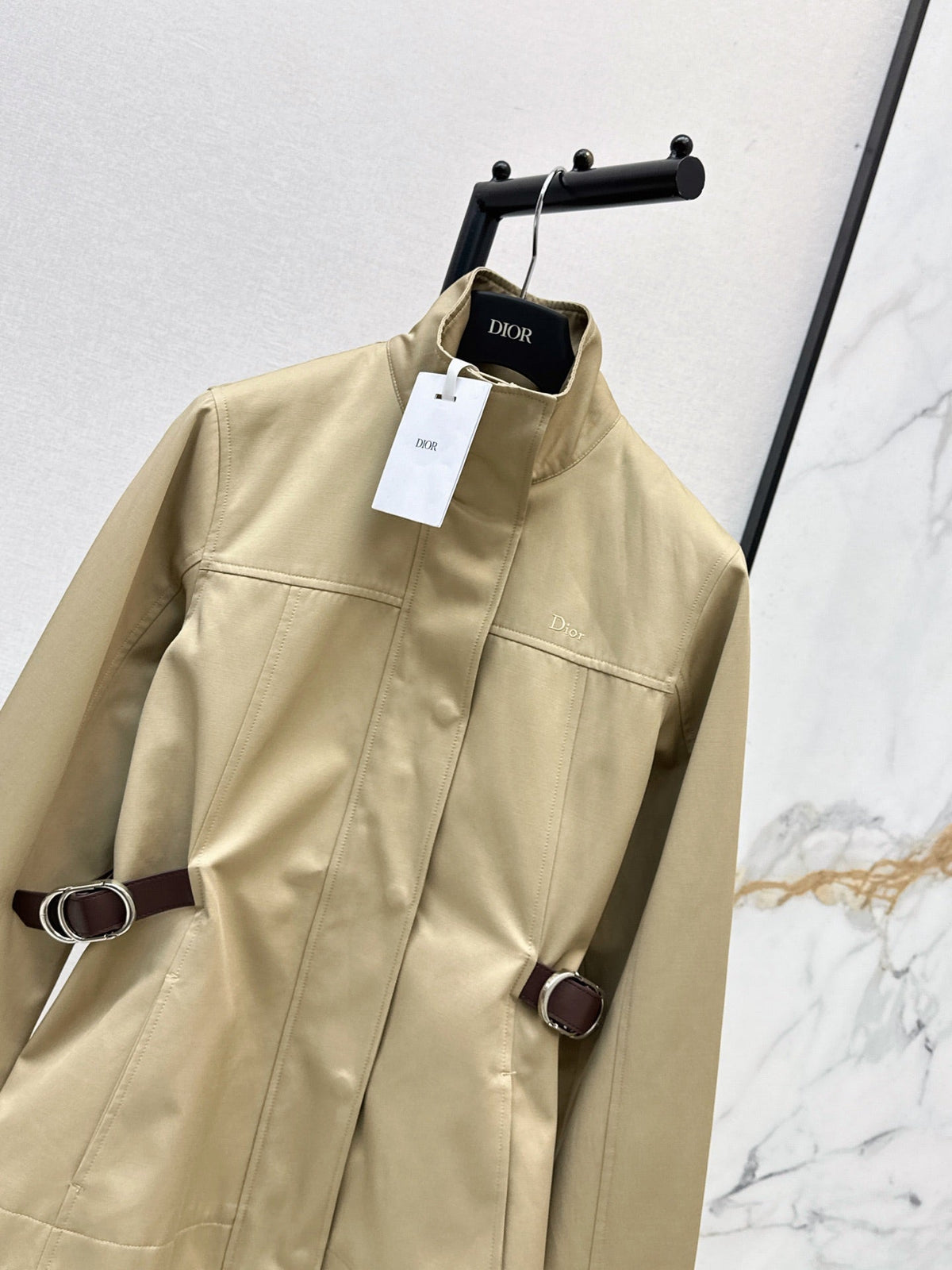 Dior 2026 Mid-Length Trench Coat with Double-Sided Leather Belt Cotton 776504