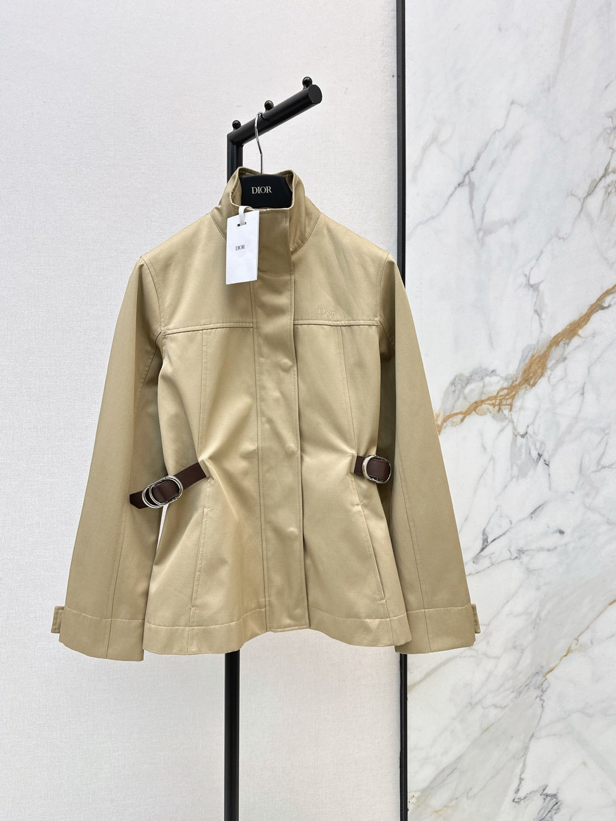 Dior 2026 Mid-Length Trench Coat with Double-Sided Leather Belt Cotton 776504