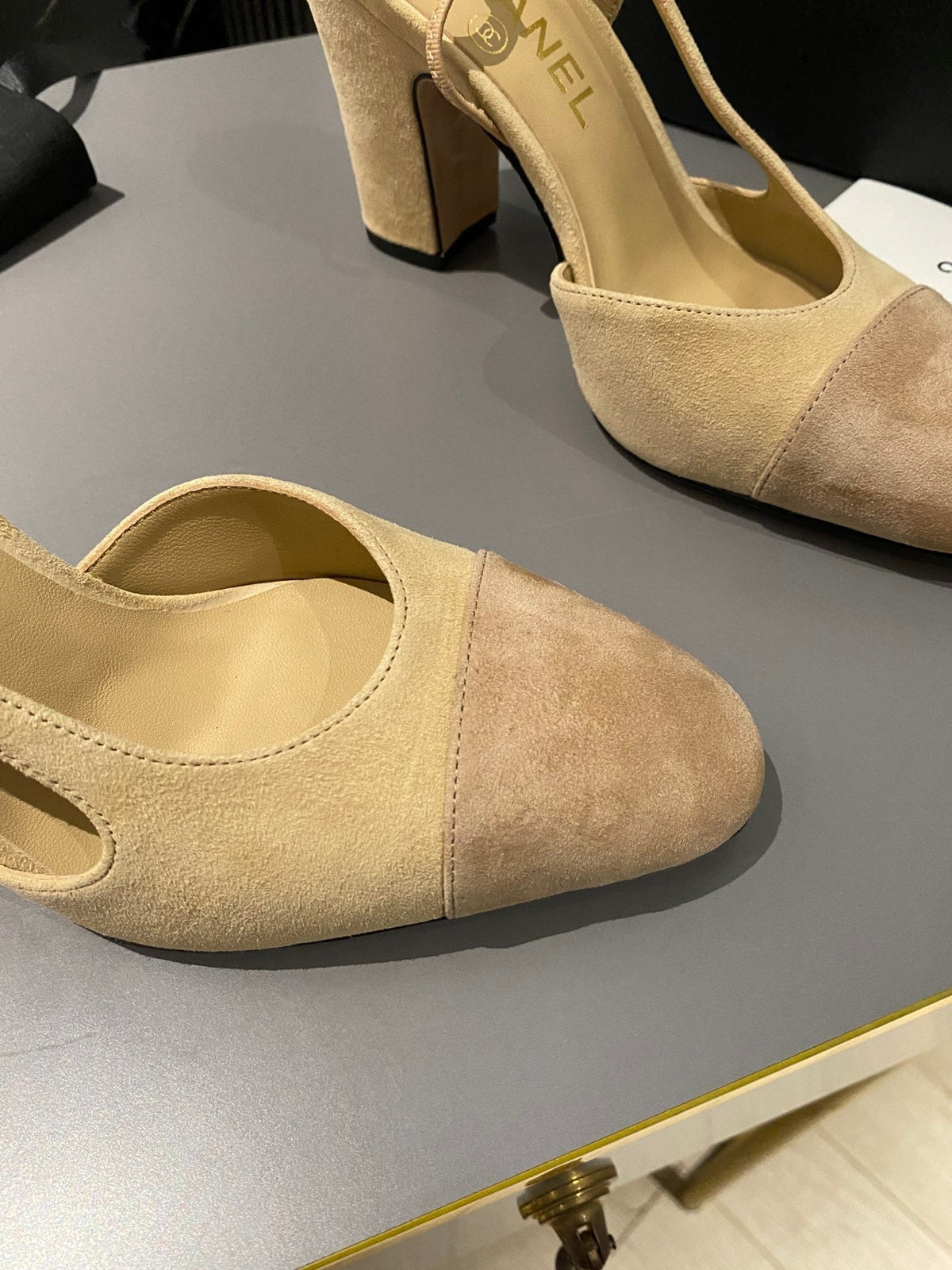 CC Slingback 95mm Beige Brown Suede