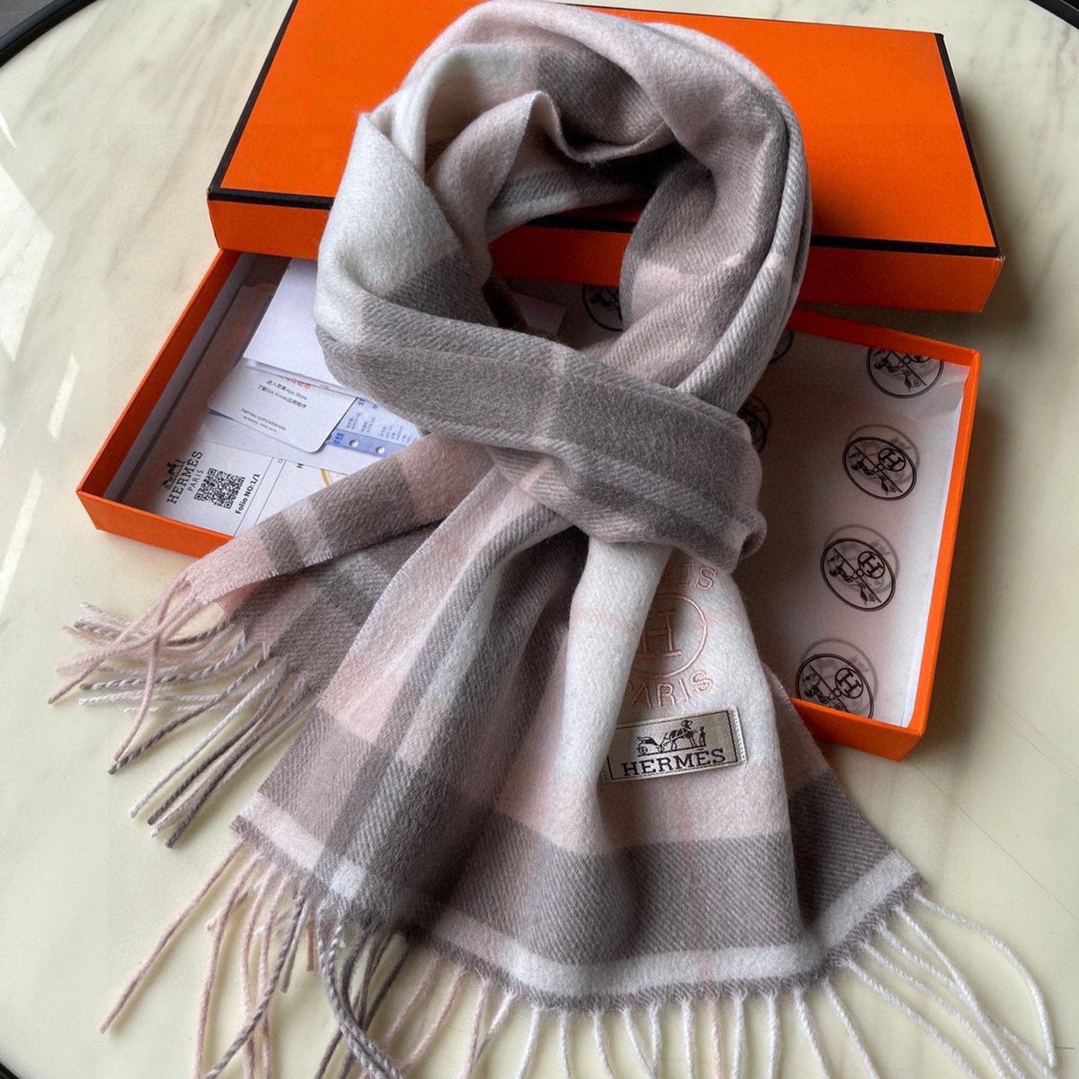 Scarf 180 CM In Light Grey White Mix Light Pink Caro Cashmere