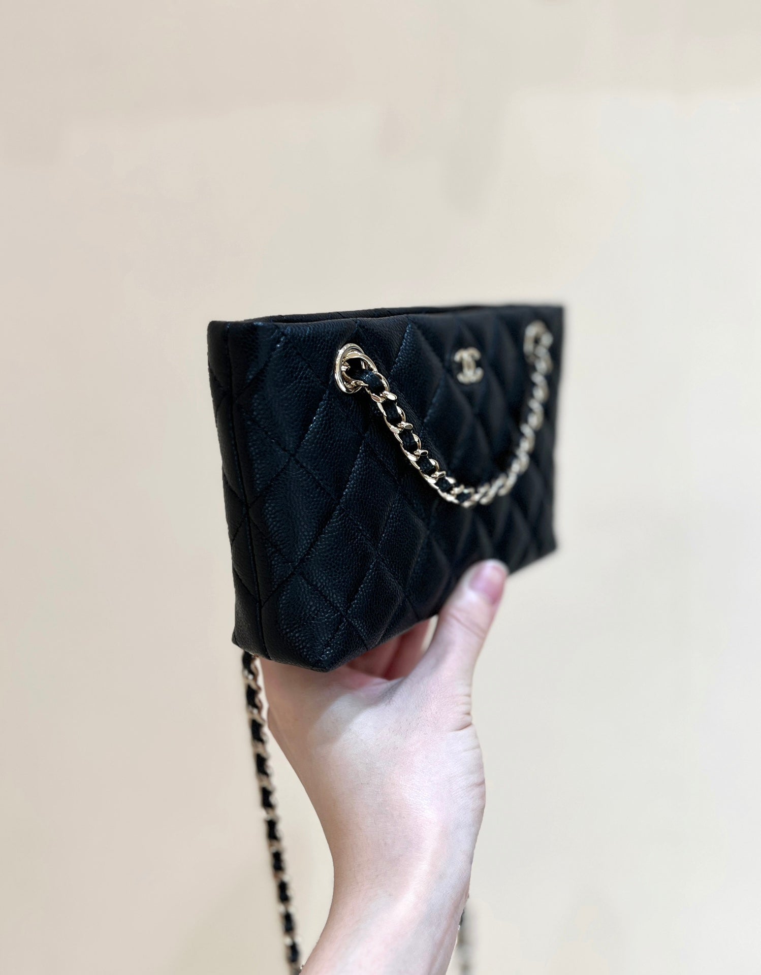 25C Small Tote 17cm Black Grained Calfskin