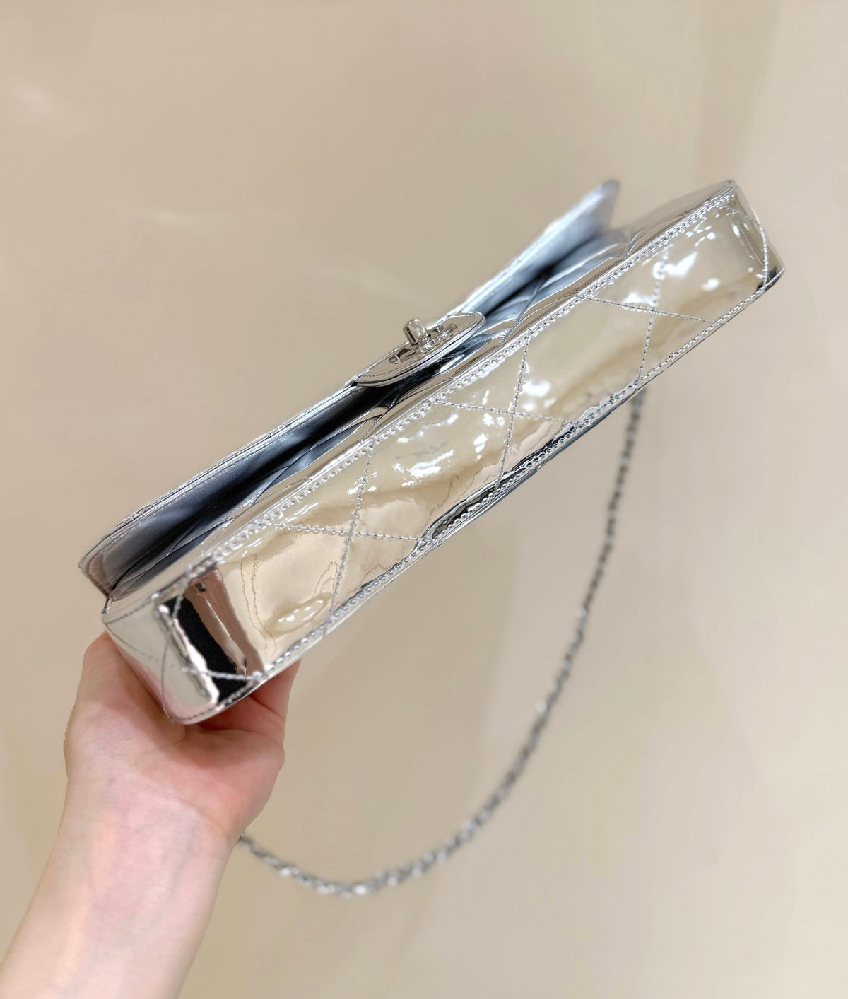 Chanel 2025 Bag 30cm Silver Shine Calfskin 345970