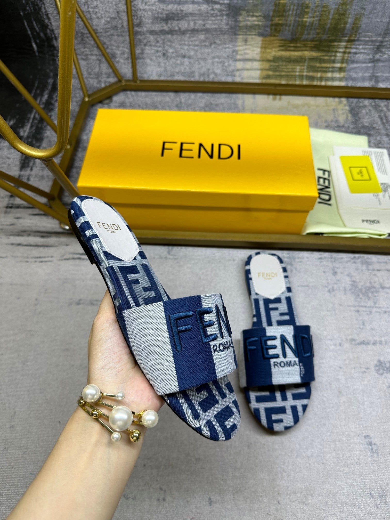 FF 5 Dark Blue Grey Canvas Slide
