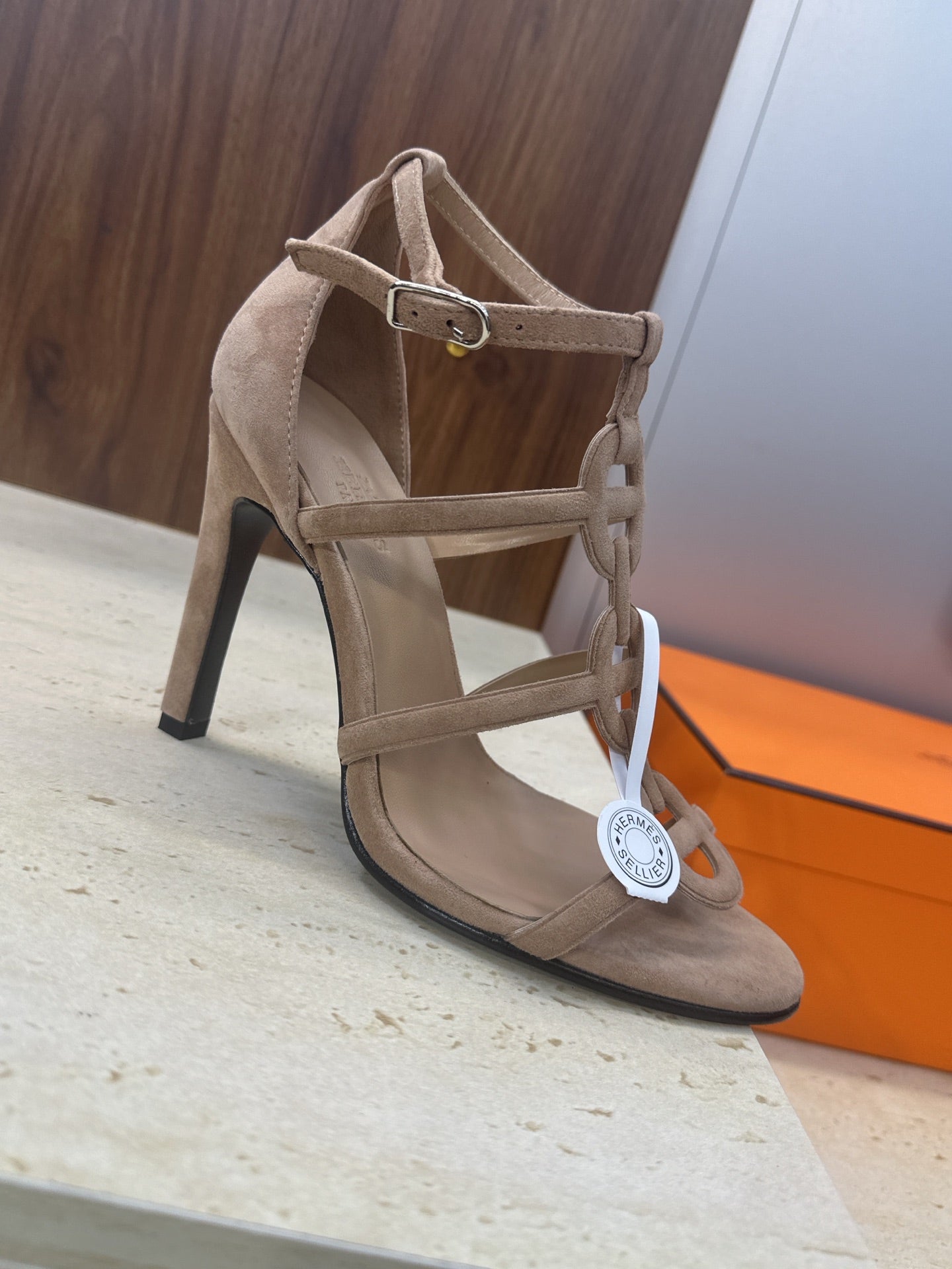 HM 26ss High Heels Sandals 95 Taupe Suede 633222