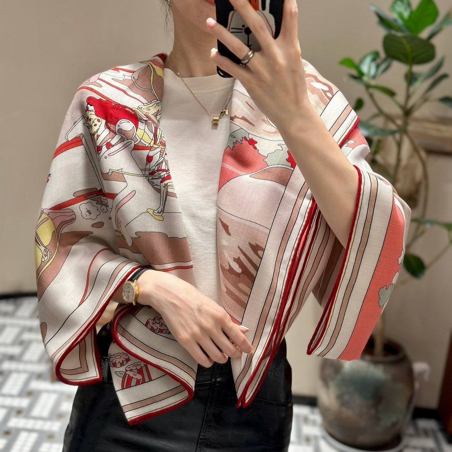 Locomotion Shawl 140 CM In Red Colorful Cashmere And Silk 384145