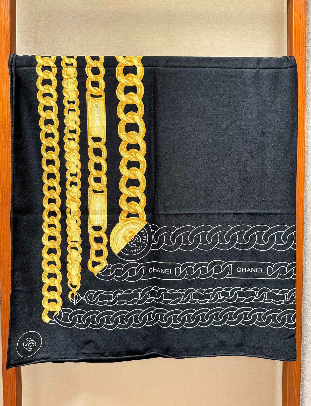 CC Square Scarf 140 CM In Black Mix Yellow White Velvet Fabric 420128