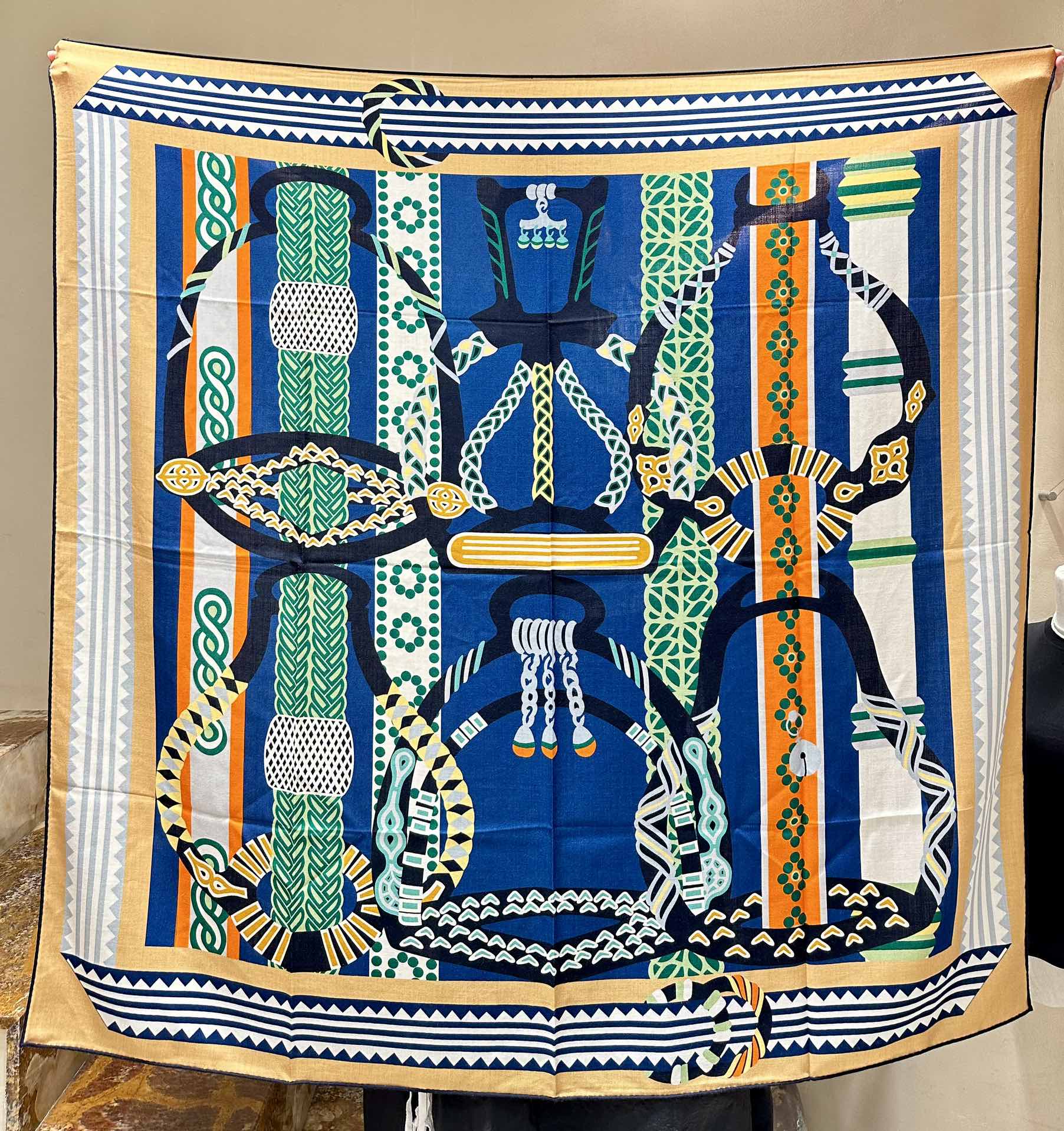 Square Scarf 140 CM Green Mix Blue Colorful Silk