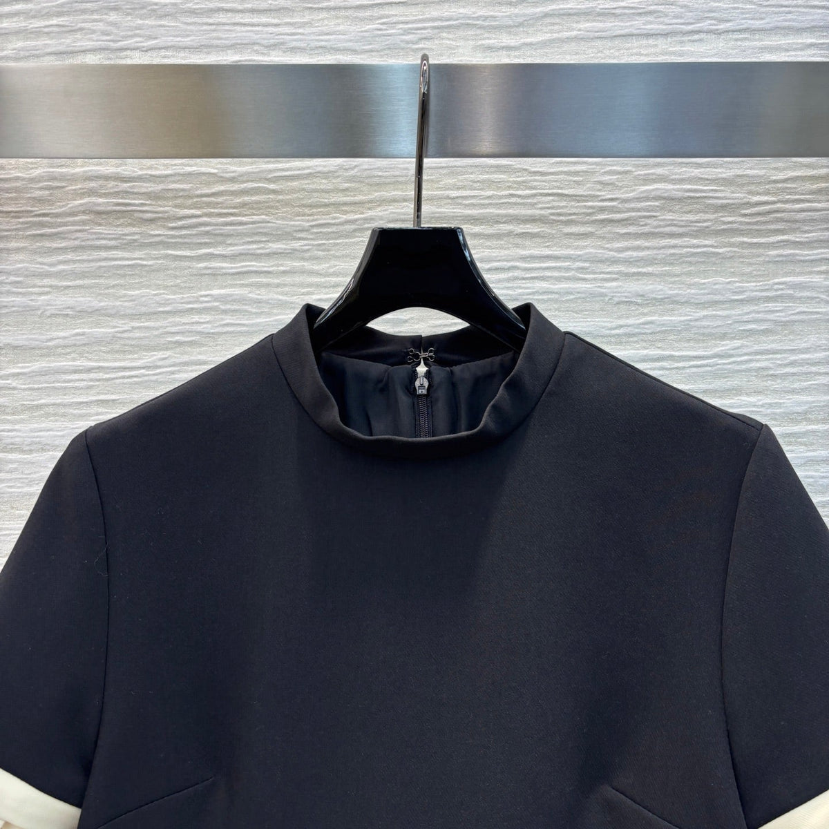 Prada 25 Patchwork Short-sleeved Dress Black mix Beige Cotton
