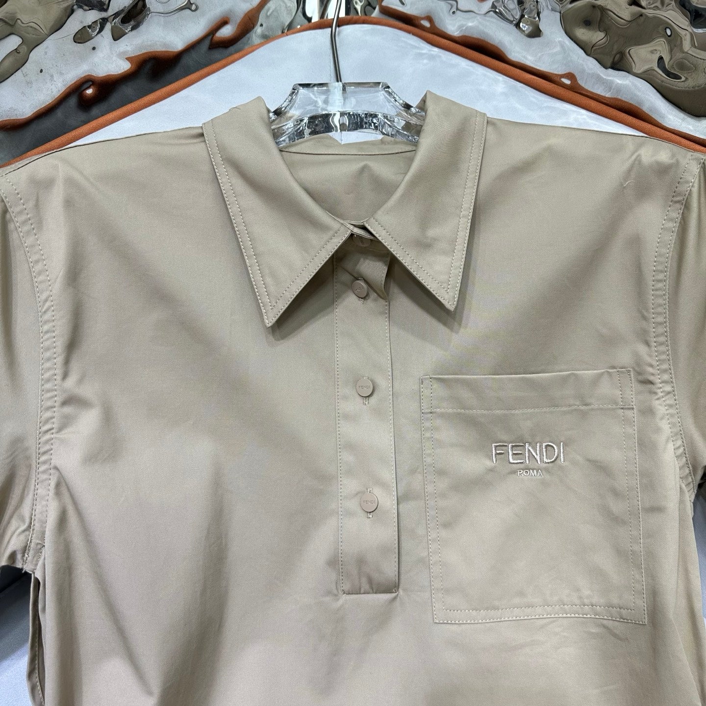 Fendi 25 Short-sleeved Dress Beige Cotton