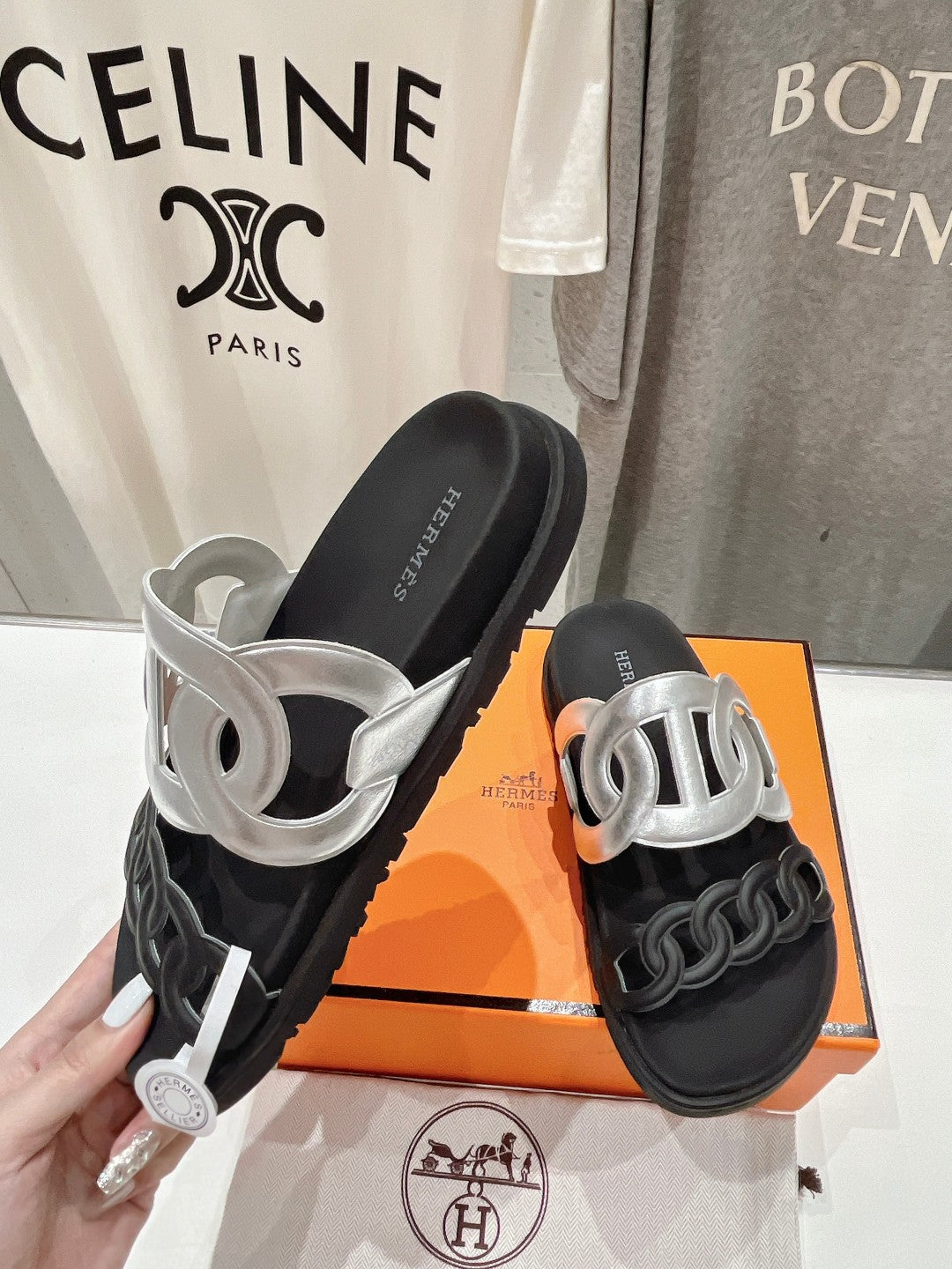 EXTRA SANDAL PASTEL BLACK MIX SILVER CALFSKIN