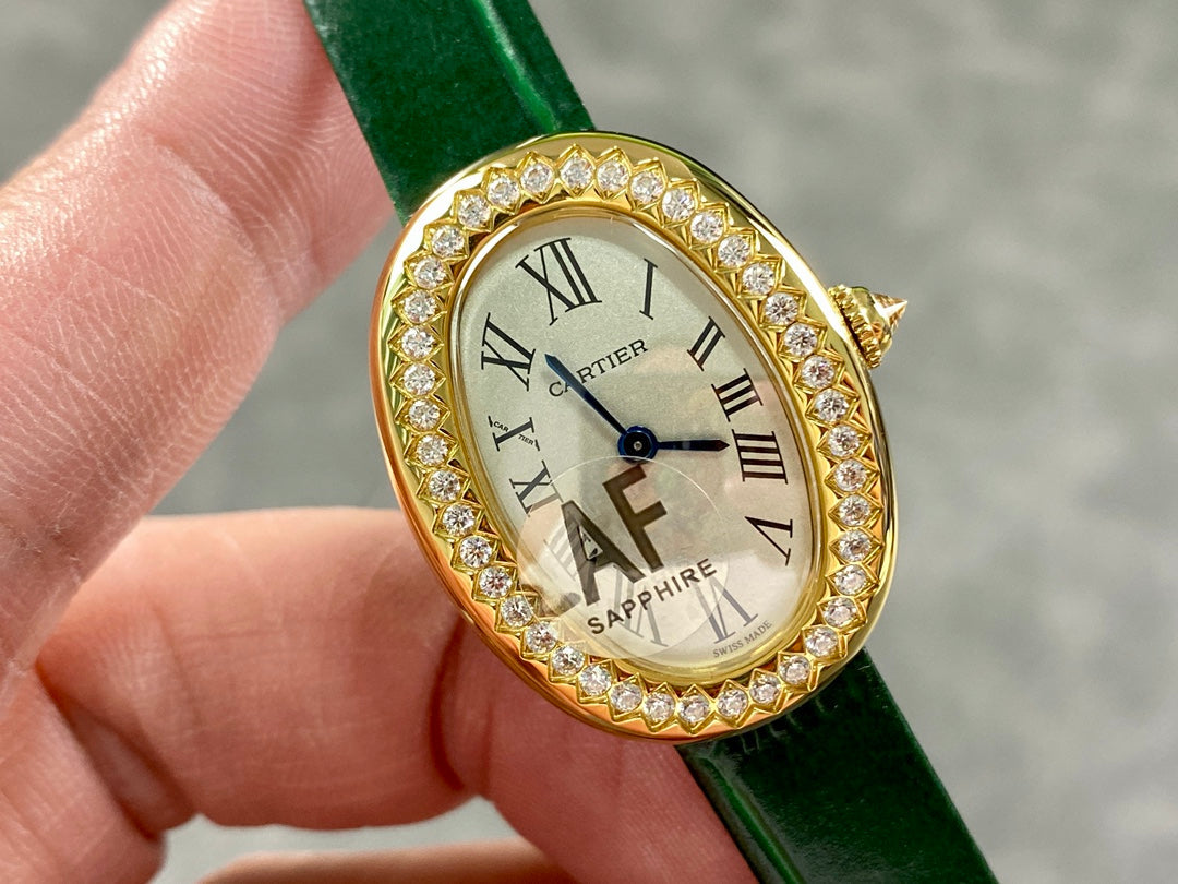 Baignoire Gold Case Green Leather Strap