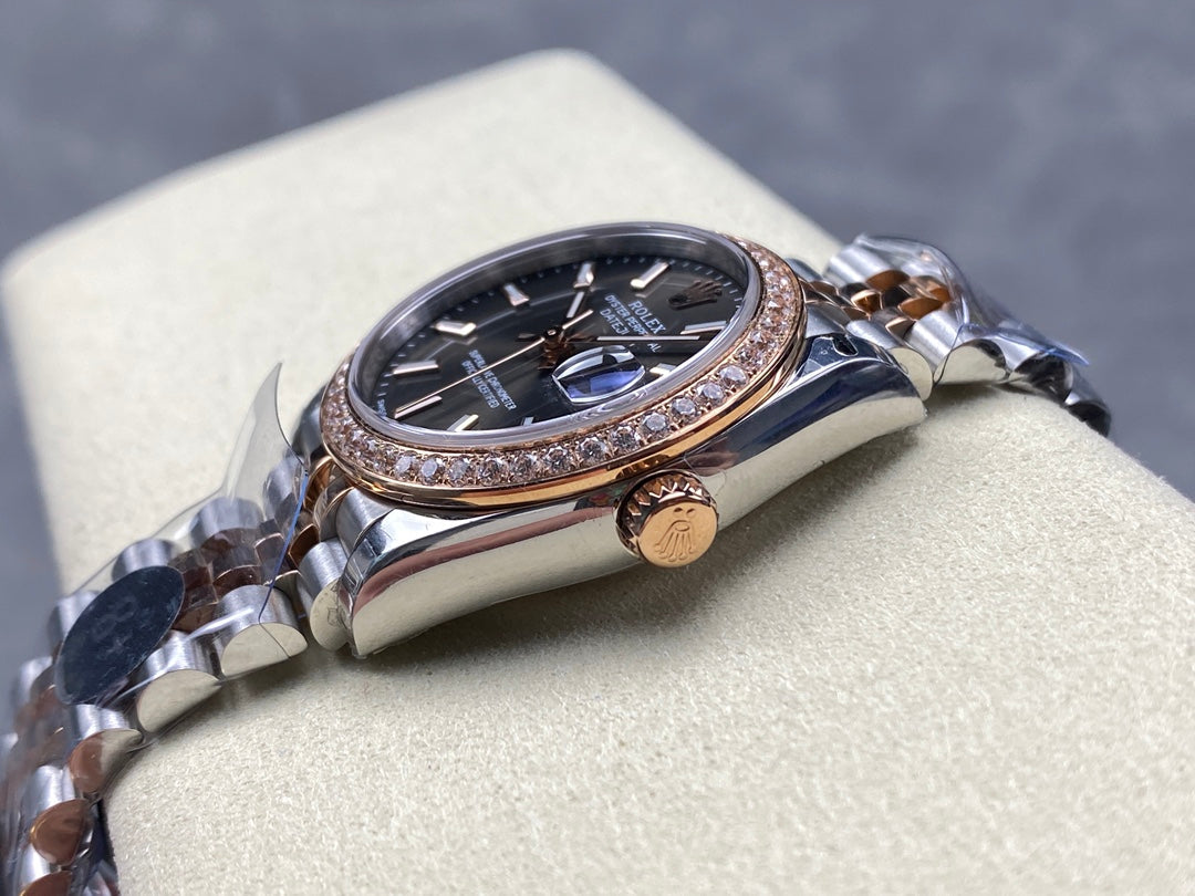 Datejust 31mm Pink Gold Steel Diamond Bezel Dark Grey Dial