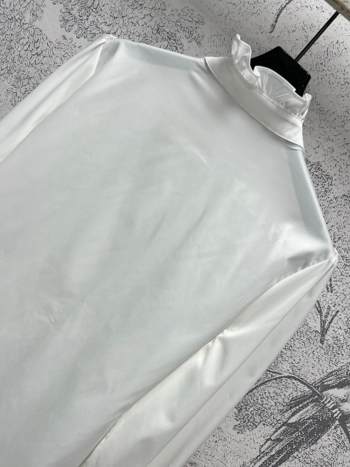 CC 25 Lace Pleated Shirt White Cotton