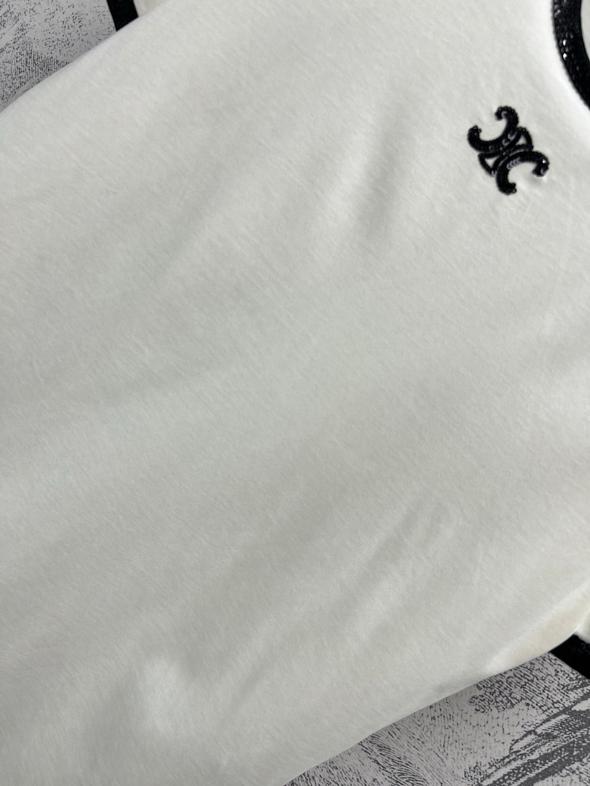 Celine 25 Embroidered Logo T-shirt White mix Black Cotton Polyester