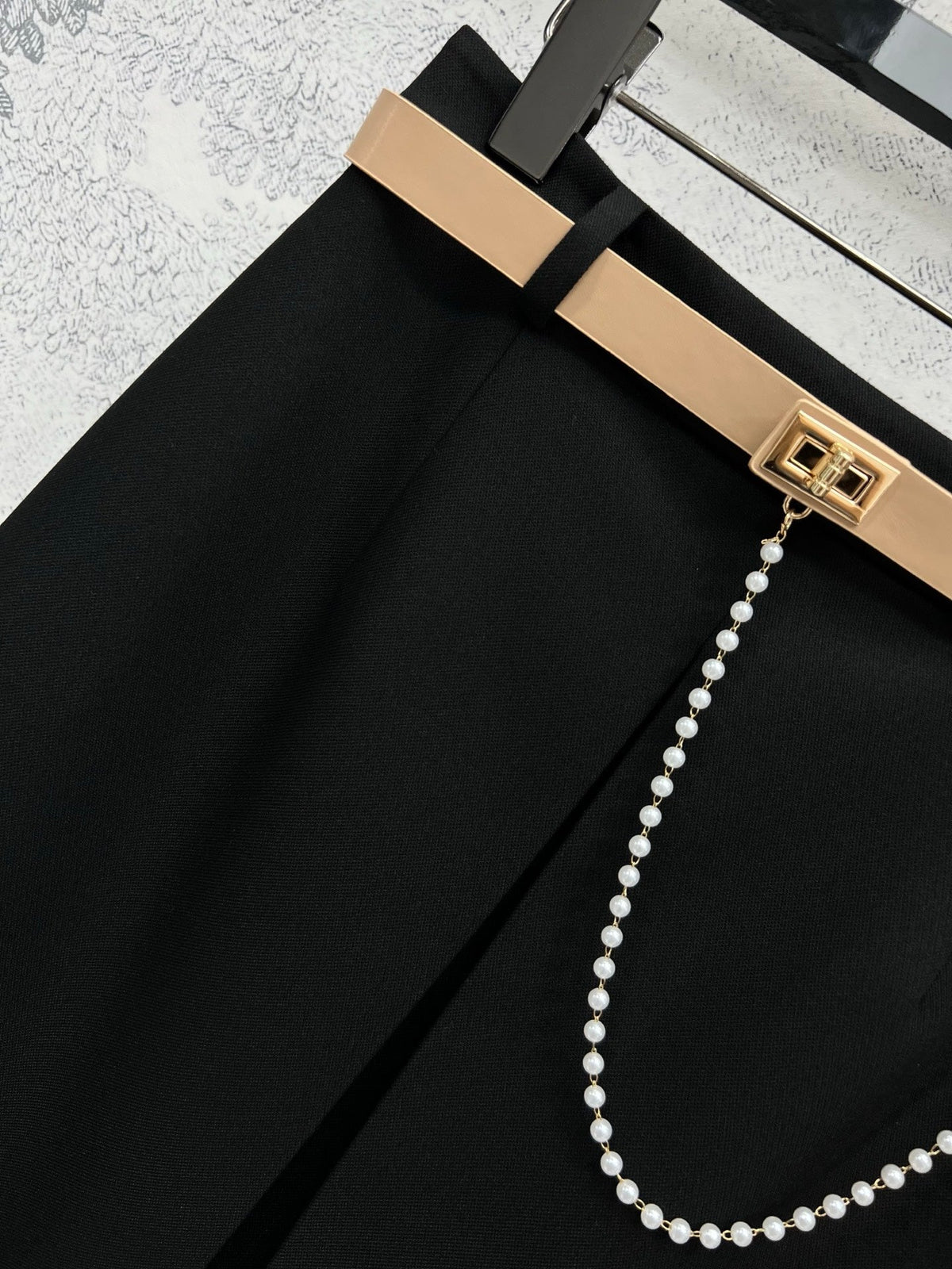 CD 25 A-line Pleated Long Skirt With Belt And Zipper Black Polyester Cotton