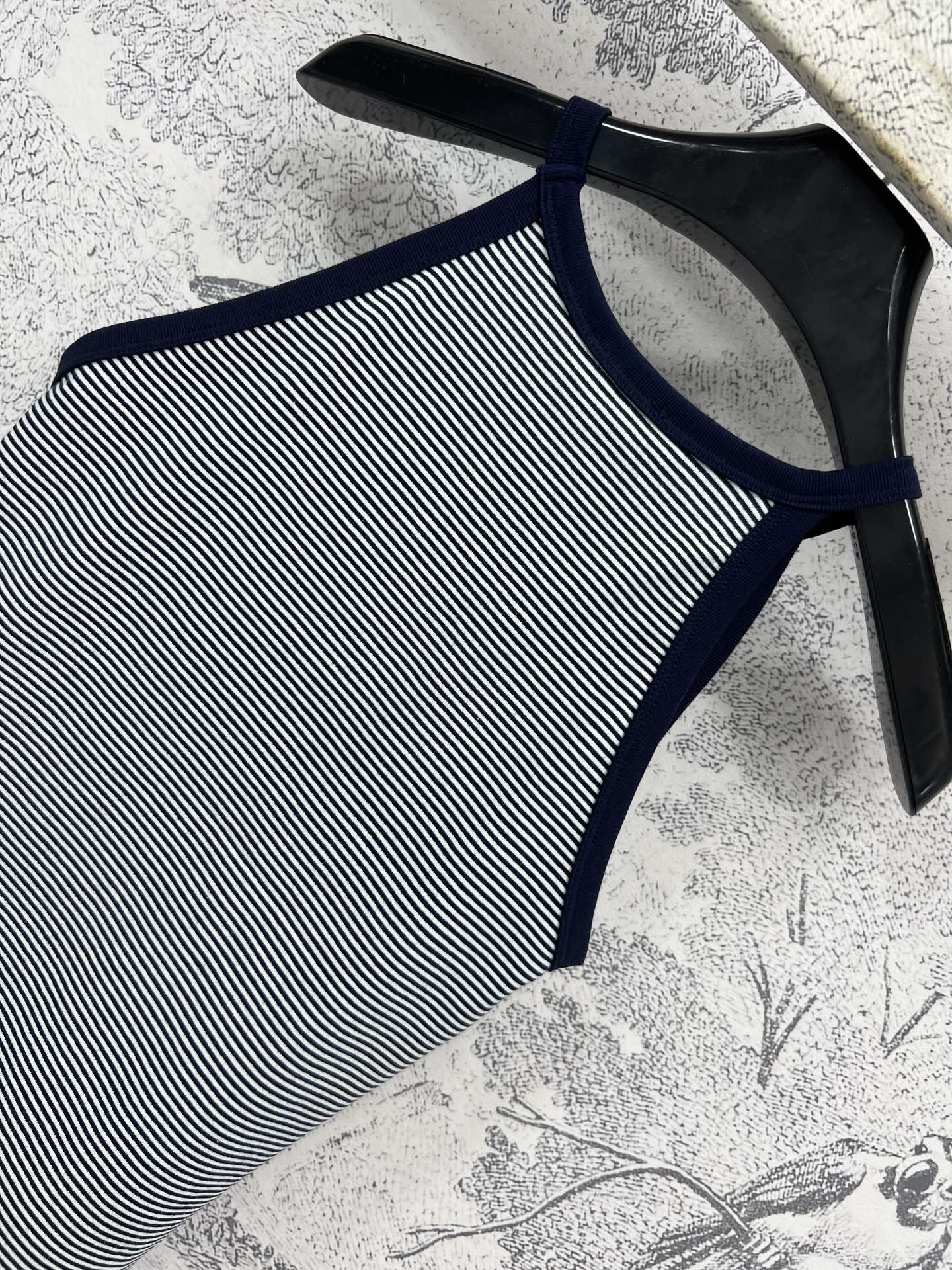 Celine 25 Embroidered Logo Striped Small Vest Navy Blue mix White Cotton