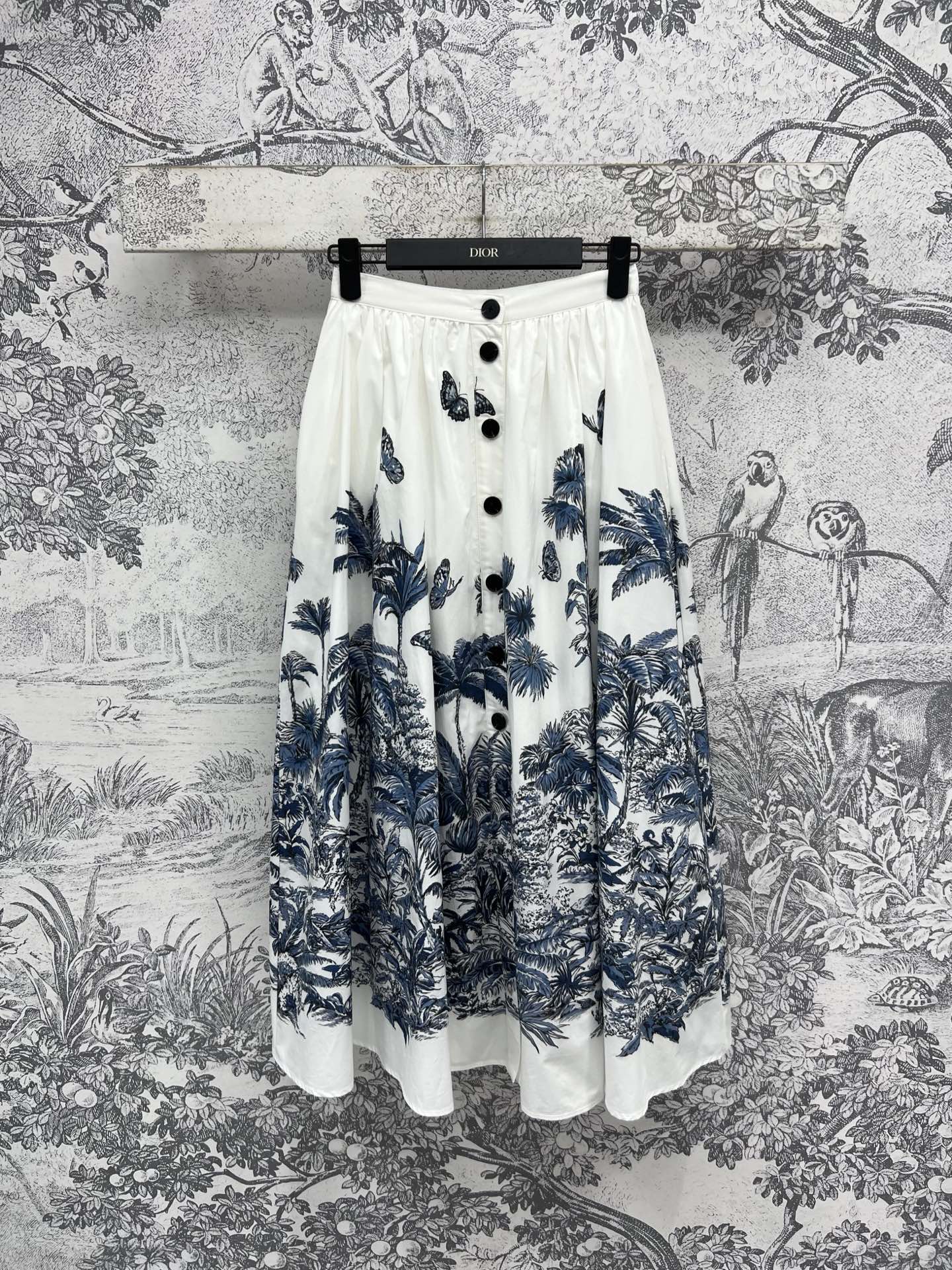 CD 25 Coconut Single-breasted Skirt White mix Blue Cotton