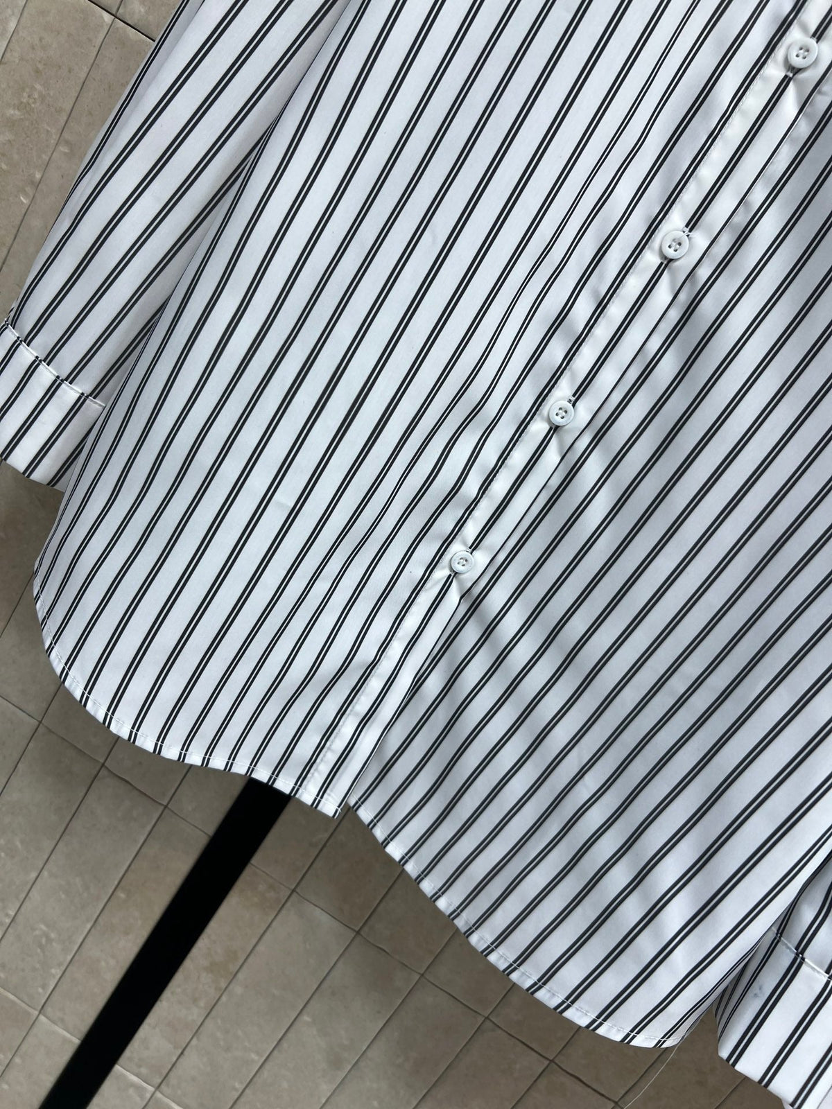 Chanel 2026 Logo Embroidered Striped Shirt Pink and Black Cotton 355062