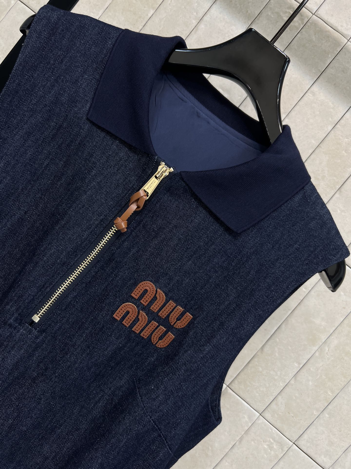 Miumiu 2026 Denim Sleeveless Dress Dark Blue Cotton 357003