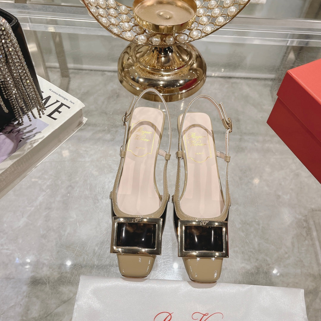 Belle Viv Metal Buckle Slingback Pumps 45 White Patent Leather