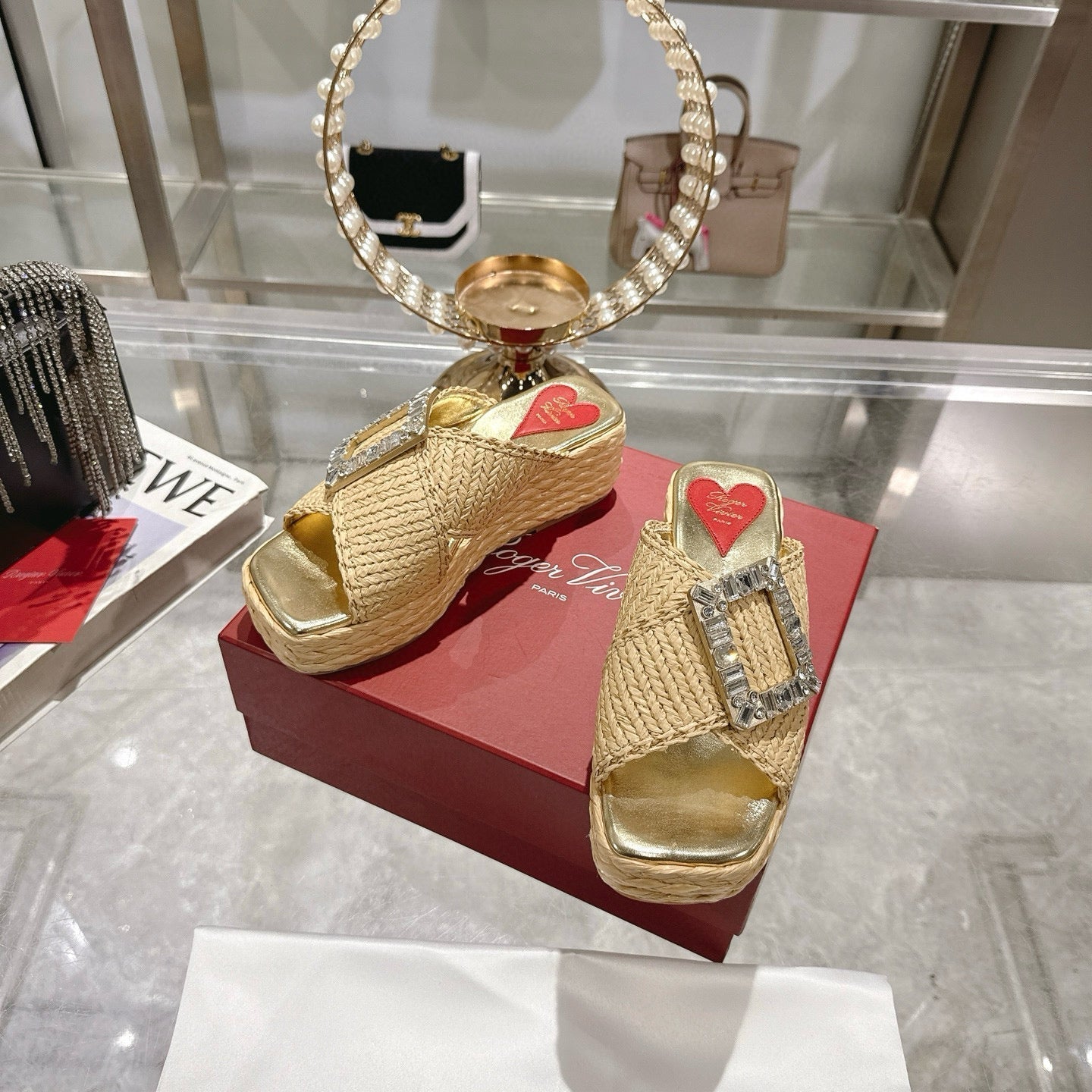 Viv Platform Slippers Gold Early Weaving 300739