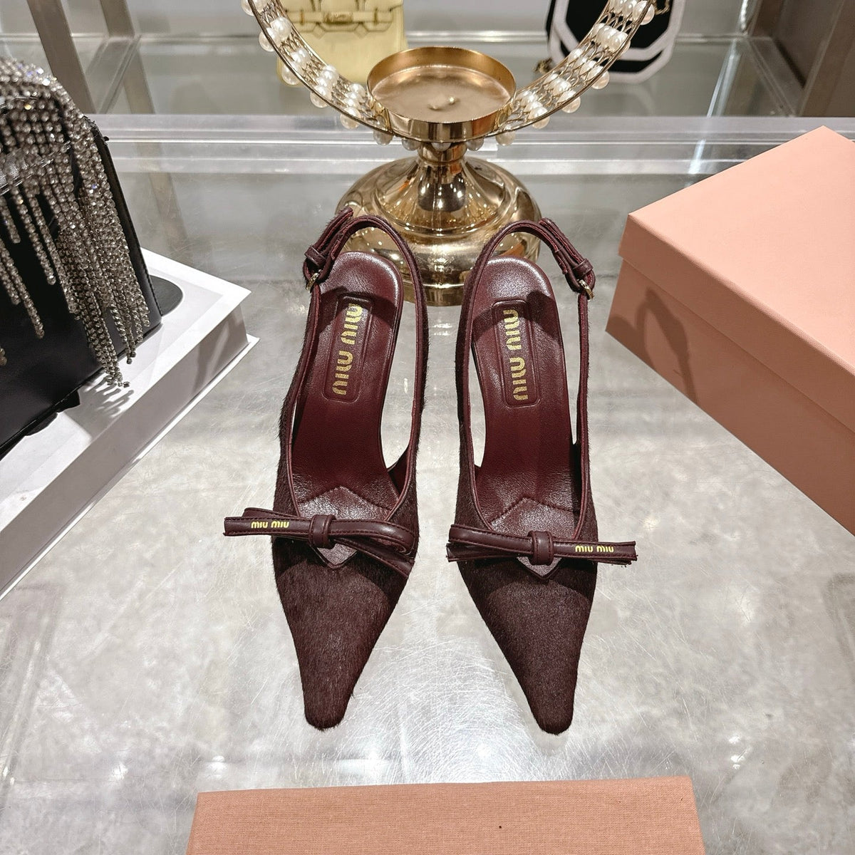 Miu 26 High Heel Slingback 80 Burgundy Suede Leather 592100