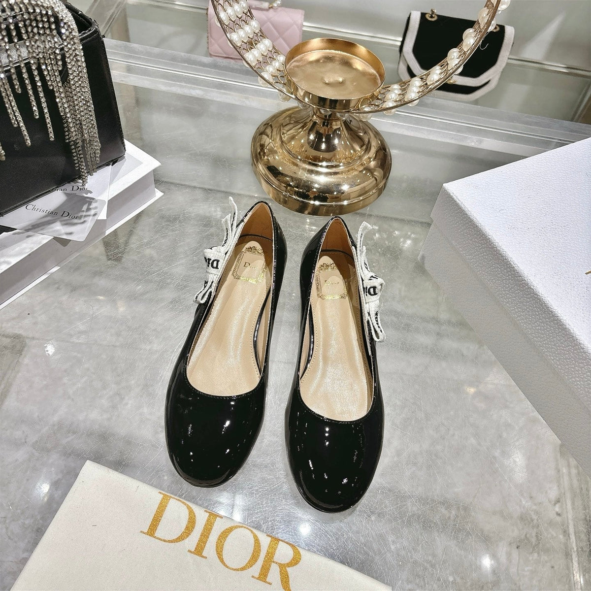 CD 26 Lolita Ballet Flats 30 Black Beige Patent Leather 679729