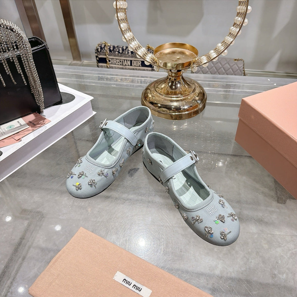 Miu Miu 2026 Ballet Flats With Rhinestone Embellishment 185550