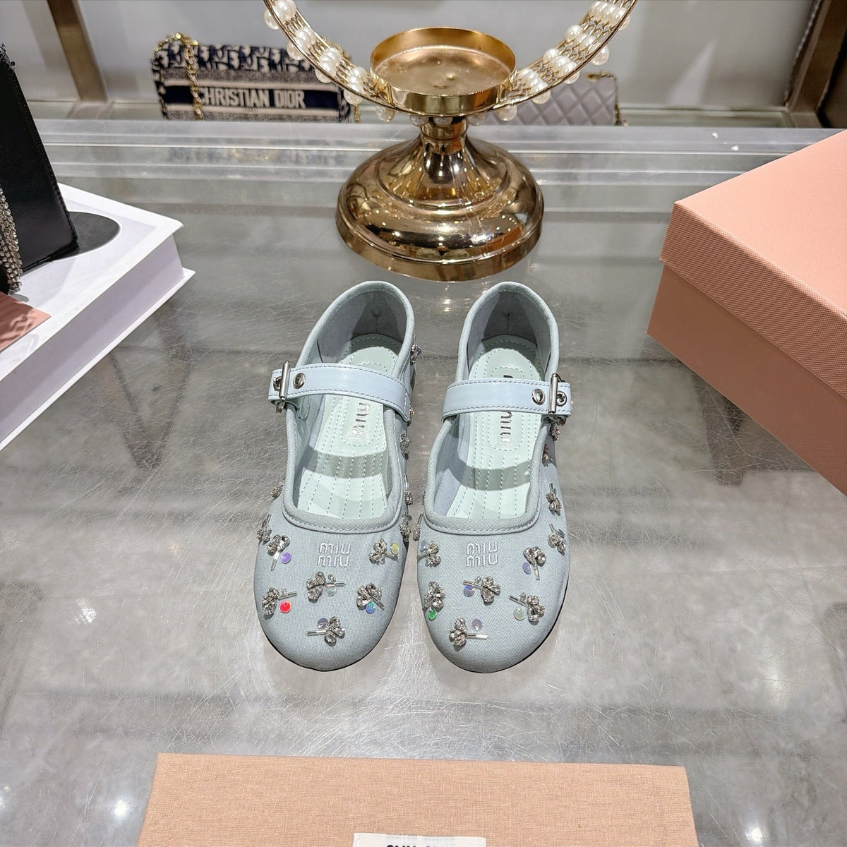 Miu Miu 2026 Ballet Flats With Rhinestone Embellishment 185550