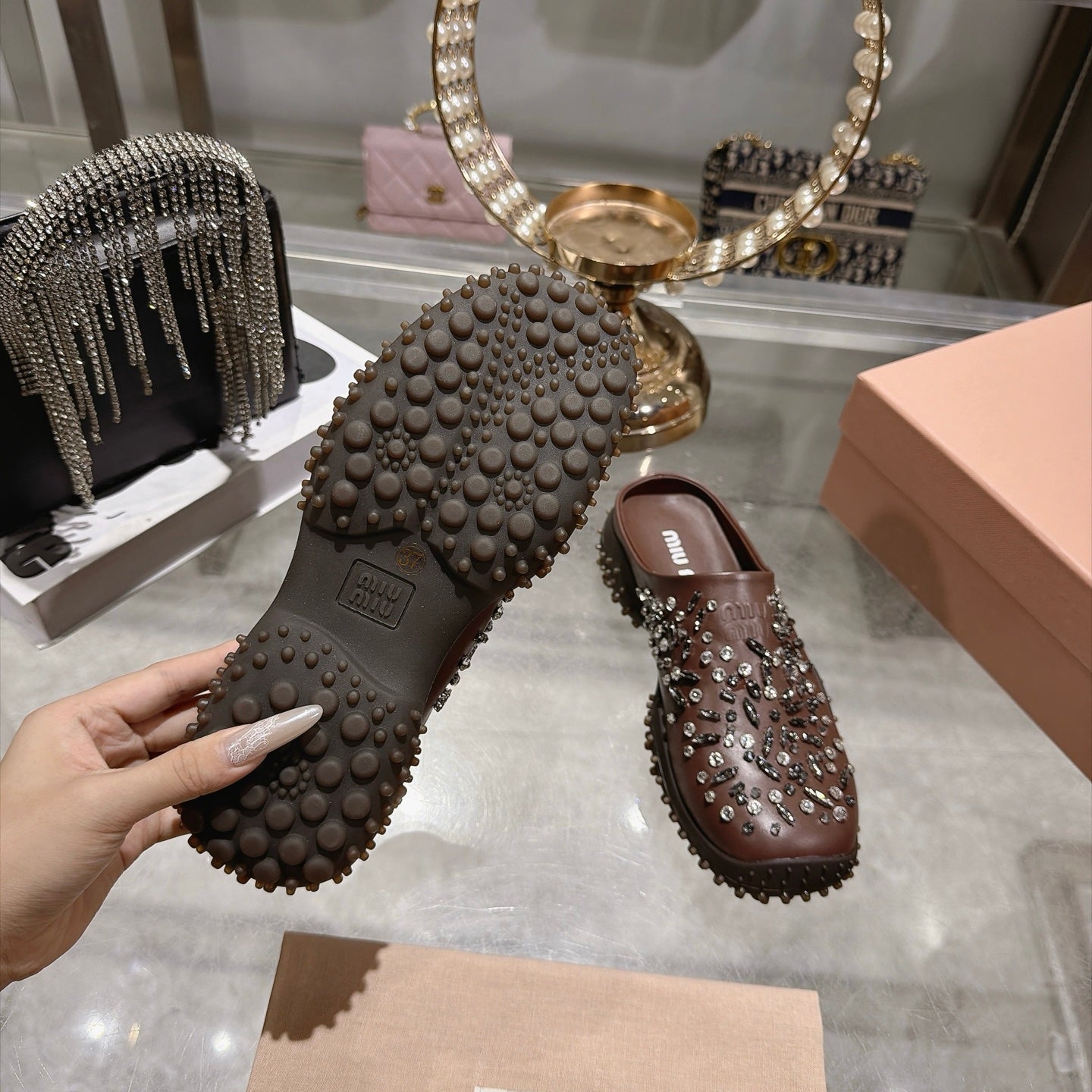 Miu Miu 2026 Embellished Studded Mule Calfskin 999598