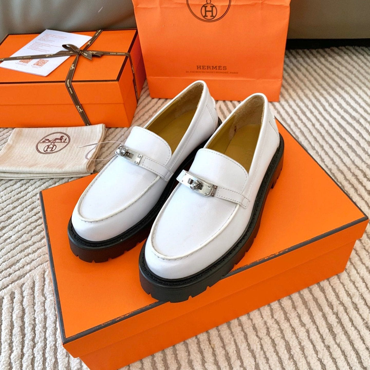 HM Icone Loafer White Nappa Goat Leather  963173