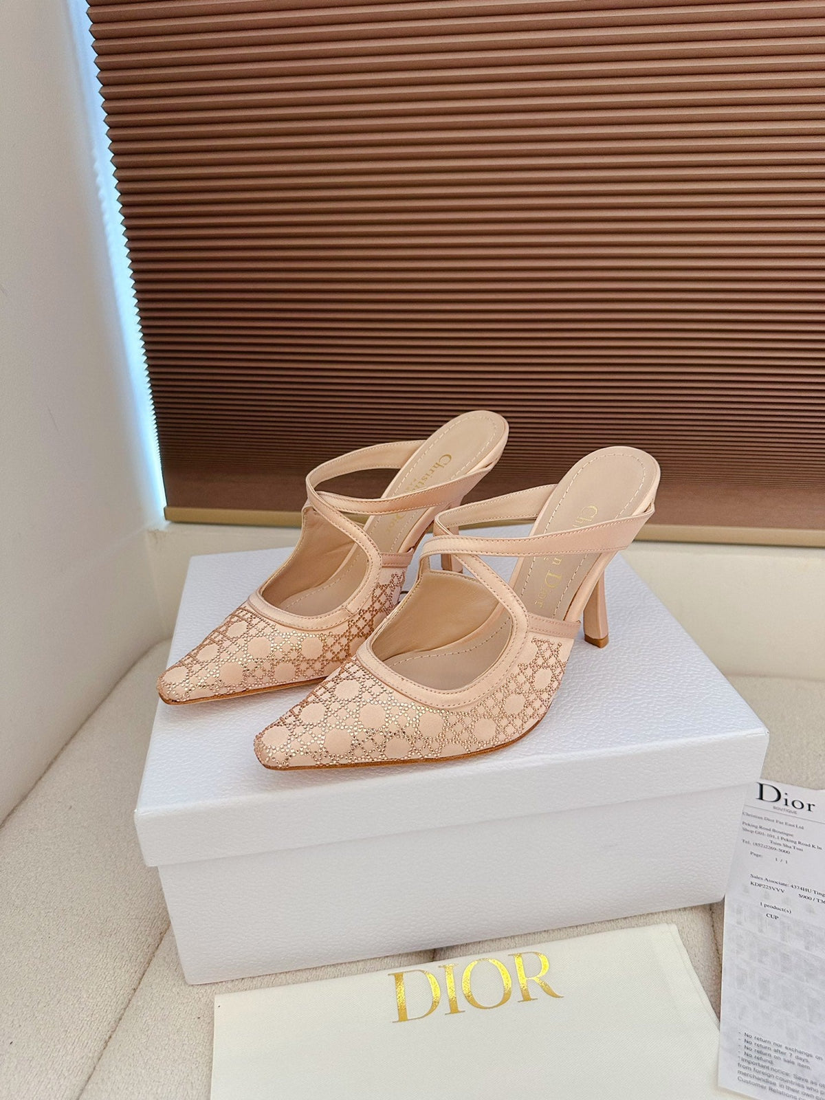 CD 26 High Heel Mule 95 Blush Pink Mesh Fabric Sheepskin 614896