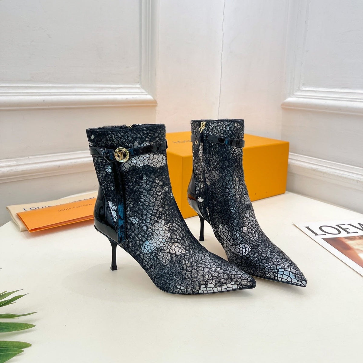 LV Stellar Ankle Boot 70mm White Mix Black Calfskin