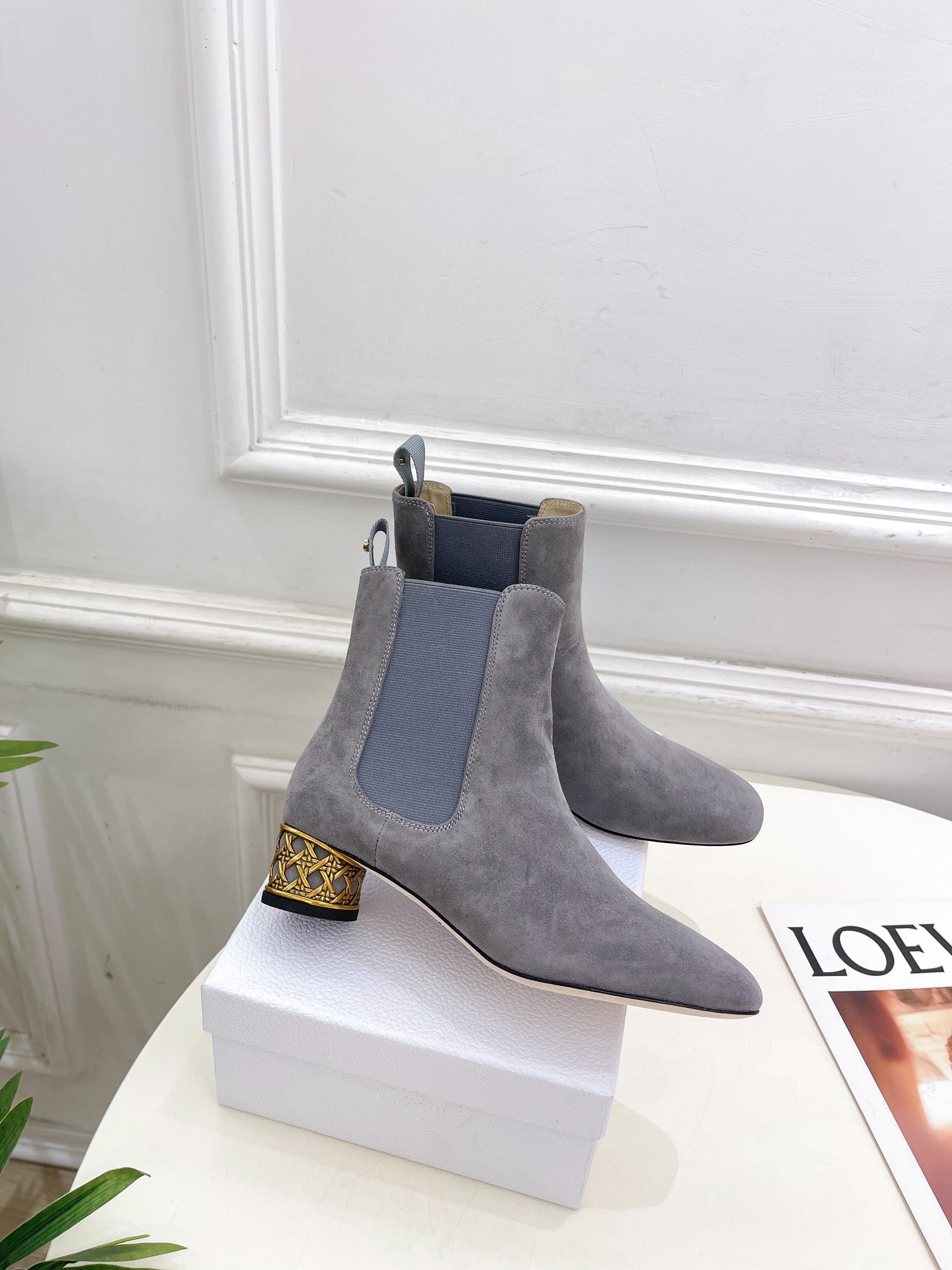 CD Icon Heeled Ankle Boot 40mm Grey Suede