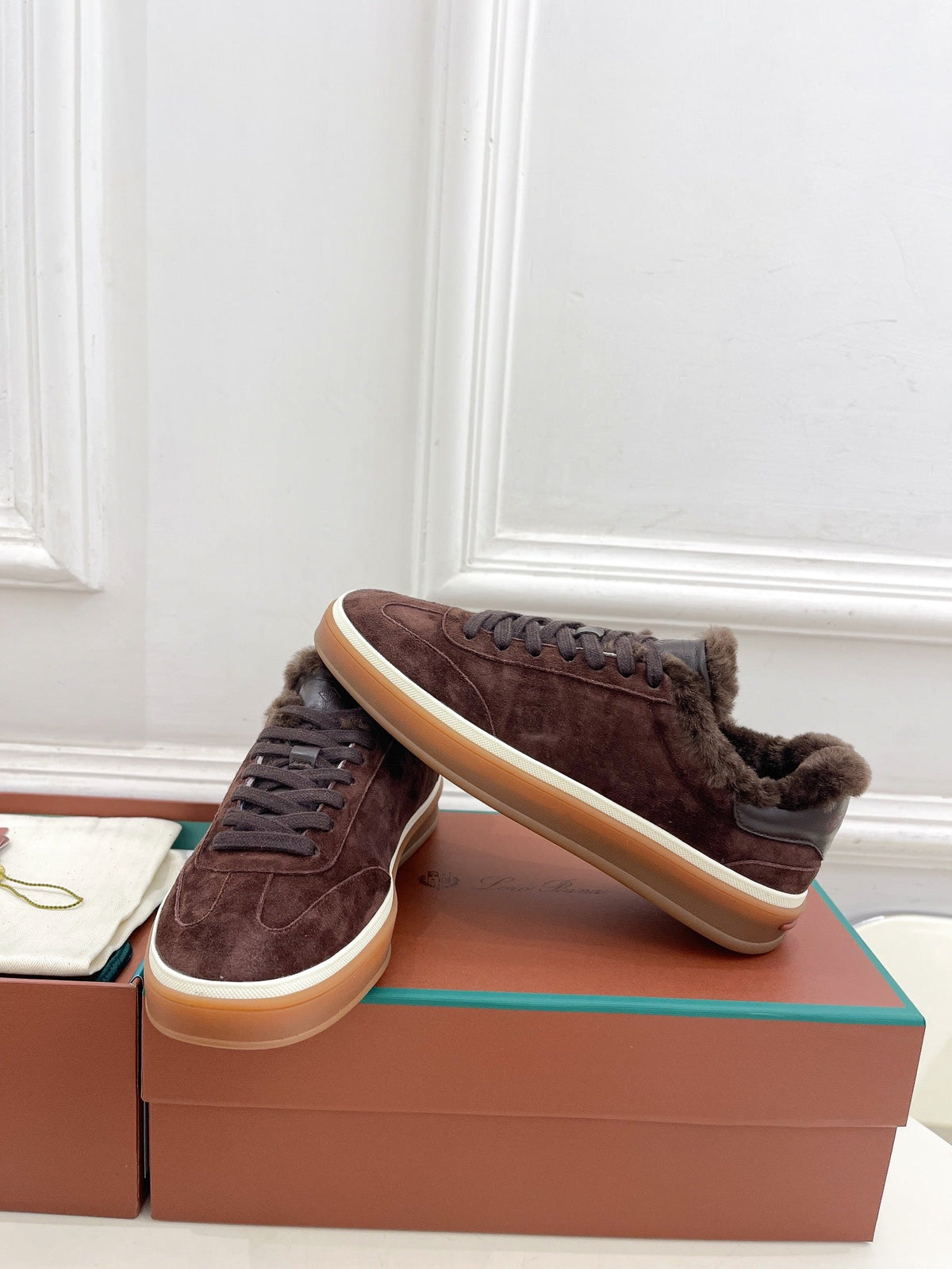 LP Tennis Walk Sneaker In Earth Brown Suede Lined With Wool Fleece 988266