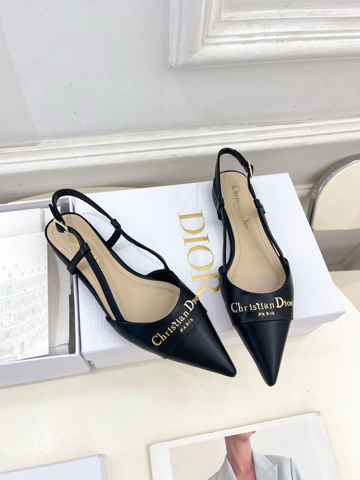 CD 25 Slingback Flat Black Calfskin 307441