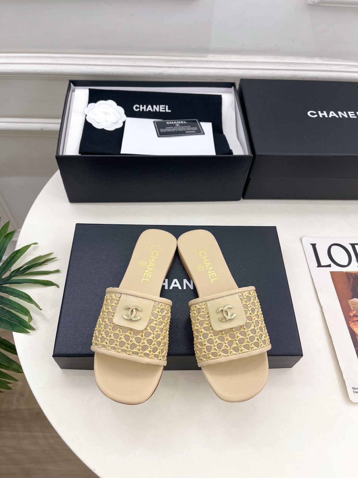 Chanel 2026  Woven Flat Slippers Leather Sheepskin 831405