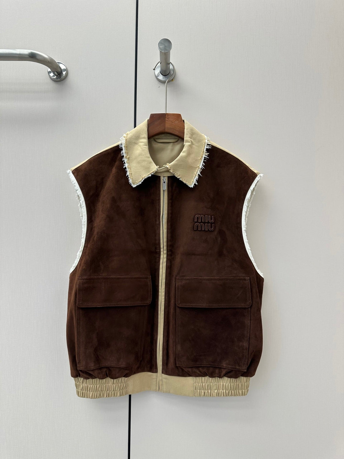Miumiu 2026 Vest Brown Beige Suede Fabric 420984