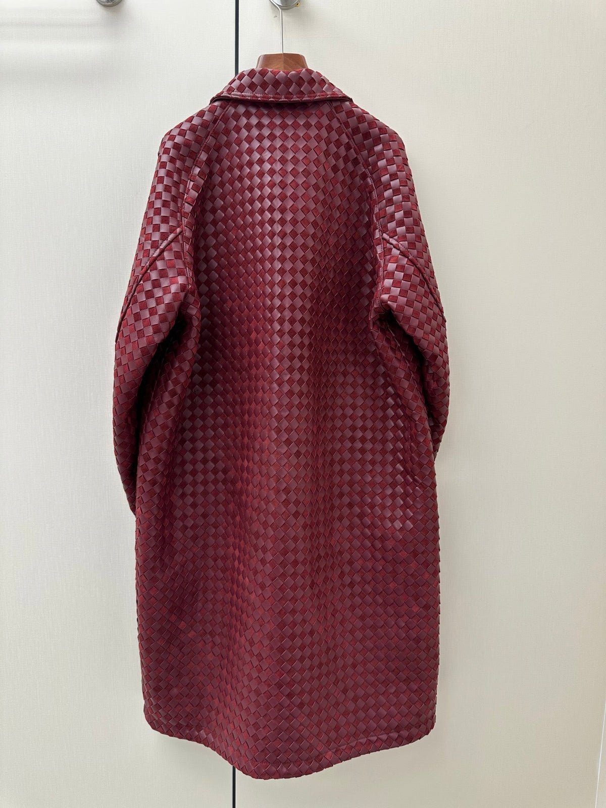 Bottega Veneta 2026 Long Coat Burgundy Suede Leather 435122