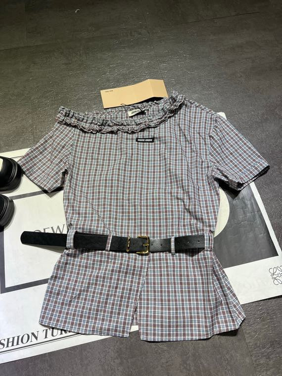 Miumiu 2026 Off-shoulder Belted Shirt Cotton