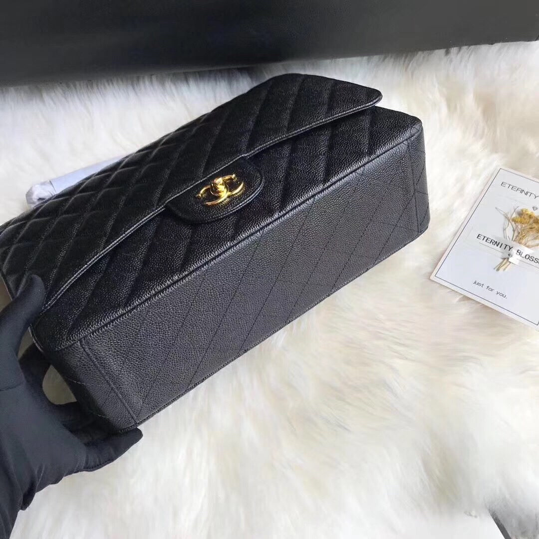 FLAP BAG 33CM BLACK CAVIAR GOLD HARDWARE